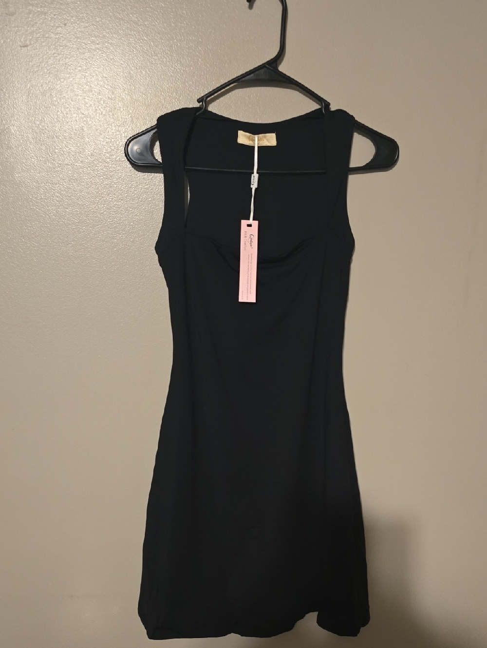 Qinsen Black‎ Bodycon Mini Dress 4 Stretch Square Neck Sleeveless Chic
